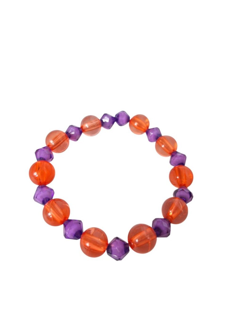 Halloween Stretch Bracelet Orange Purple Acrylic Beaded Round Faceted